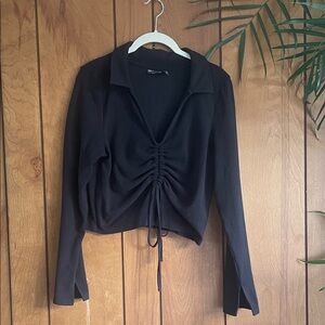 ASOS Black Gathered Front Blouse